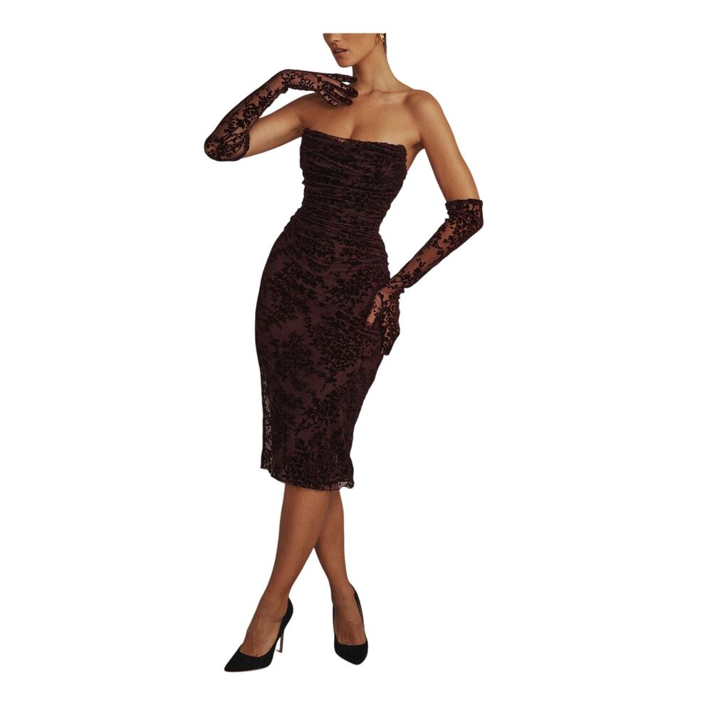 Isadora black cherry devore corset dress -NWOT